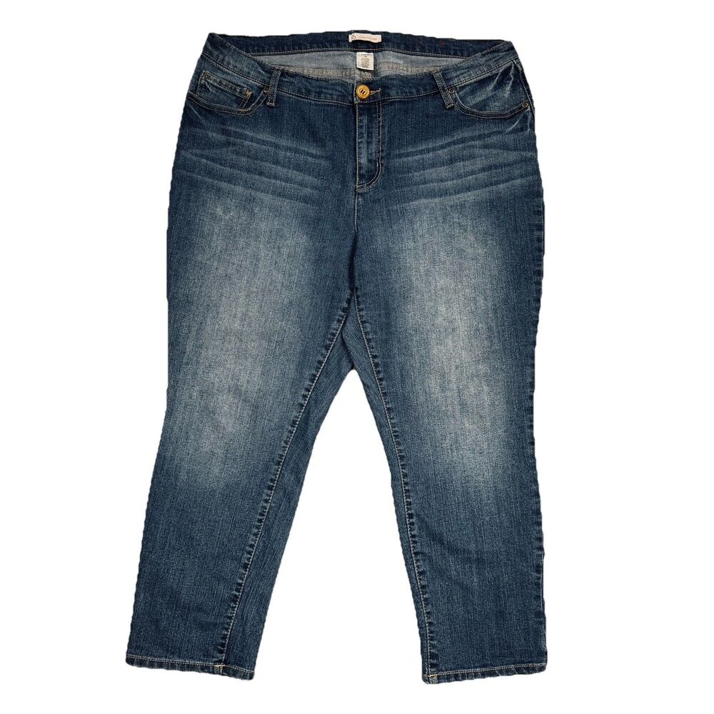 DB Cropped Jeans Womens 16 Blue High Rise Embellishment Denim Measures 38 x 24